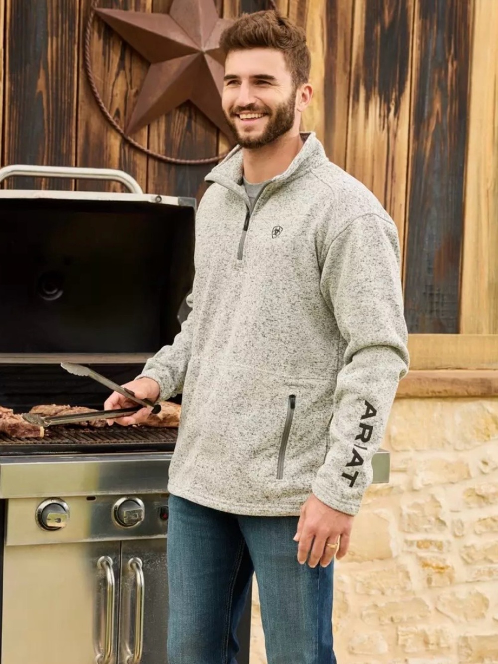 Ariat caldwell logo 1/4 zip Light Heather gray Pullover
